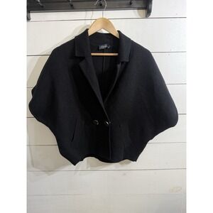 LUISA SPAGNOLI Black Wool Sweater Cape Oversized Italy 100% Virgin Wool